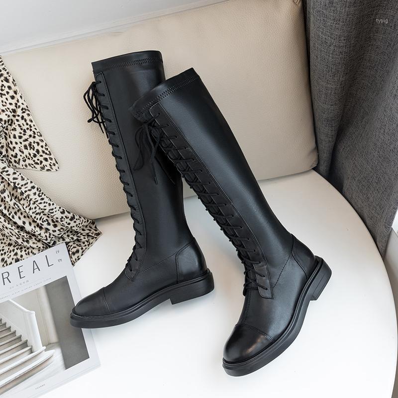 

Stylesowner 2020 Winter Black Fashion Women Knee-high Boots Cow Leather Flat Long Boots Women Hand-made Leather1