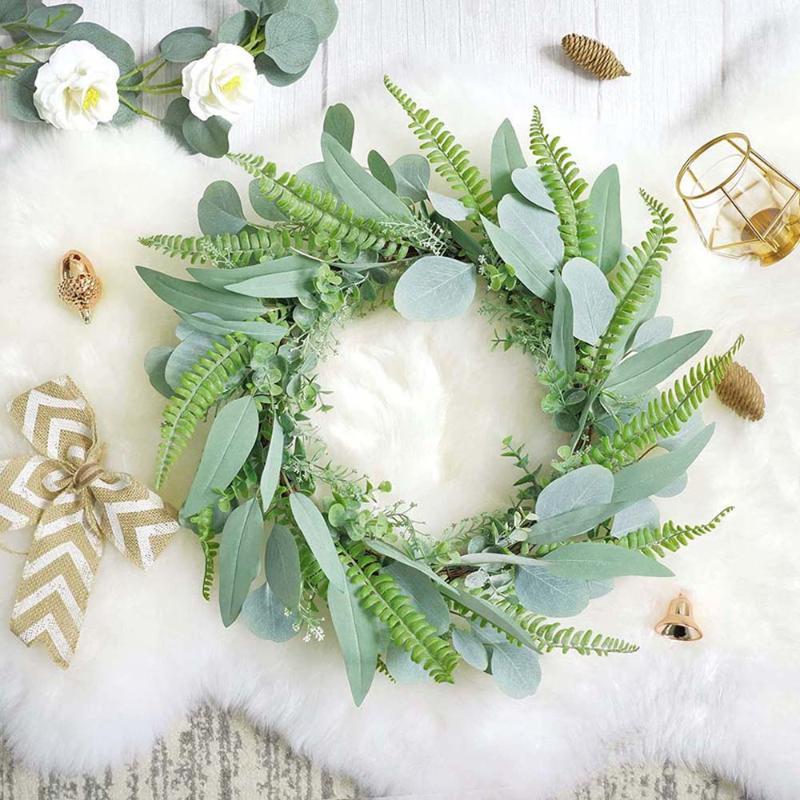 

Green Eucalyptus Wreath for Front Door Handicraft Bamboo Frame with Versatile Silk Leaves Decorating for Indoor & Outdoor Use1