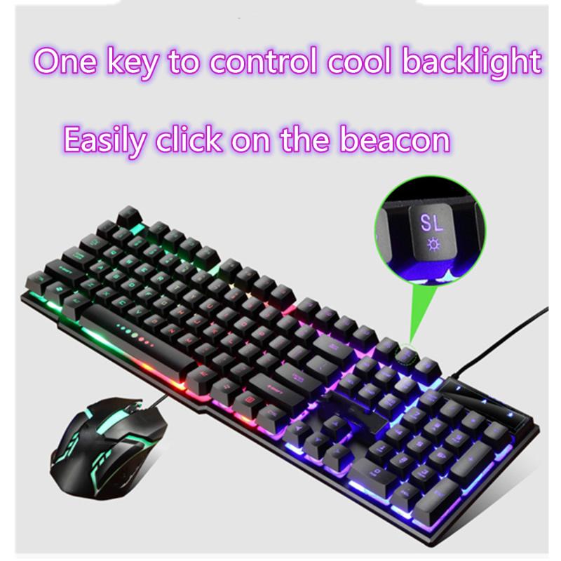

1600DPIphotoelectric USB wired colorful rainbow suspension backlight office gaming keyboard and mouse set suitable for PC laptop