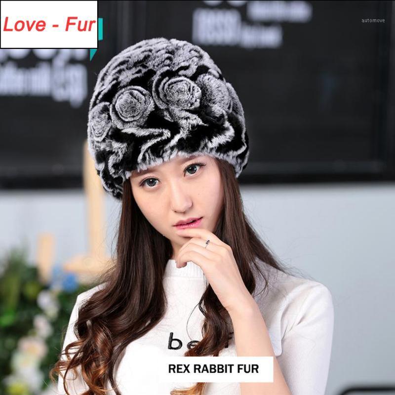 

2020 New Elastic Real Rex Fur Hat Women Knitted Rex Fur Beanies Cap Russia Winter Striped Real Caps1, Grey white
