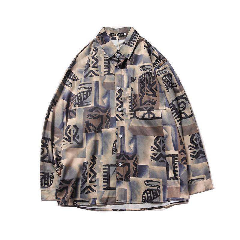 

Spring and autumn trend Harajuku style Hong Kong style loose wild casual super hot popular men and women couple shirt shirt, Khaki