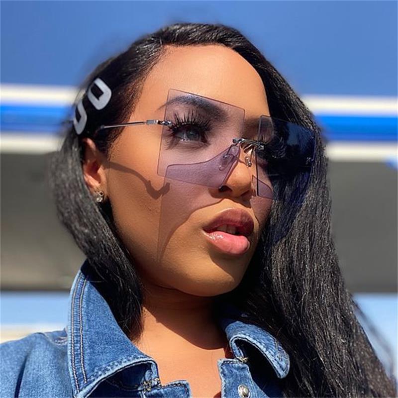 

Tinted Lens Oversized Square Sunglasses Women Fashion Shades 2020 Fashion Rimless Glasses Brown Red Blue Sunglasses UV400