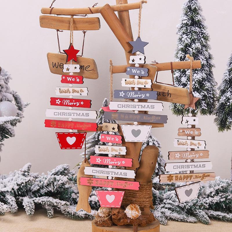 

1PC Christmas Wood Pendant Tree-shaped Five-pointed Star Letter Wood Christmas Household Decorations Window Scene Layout Props1