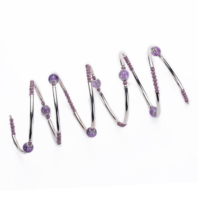 

5 PCS/Lot Natural Purple Crystal Wrap Ladies Bracelet Multi-layer Charm Beads Stretch Bangle For Woman Wedding Birthday Jewelry