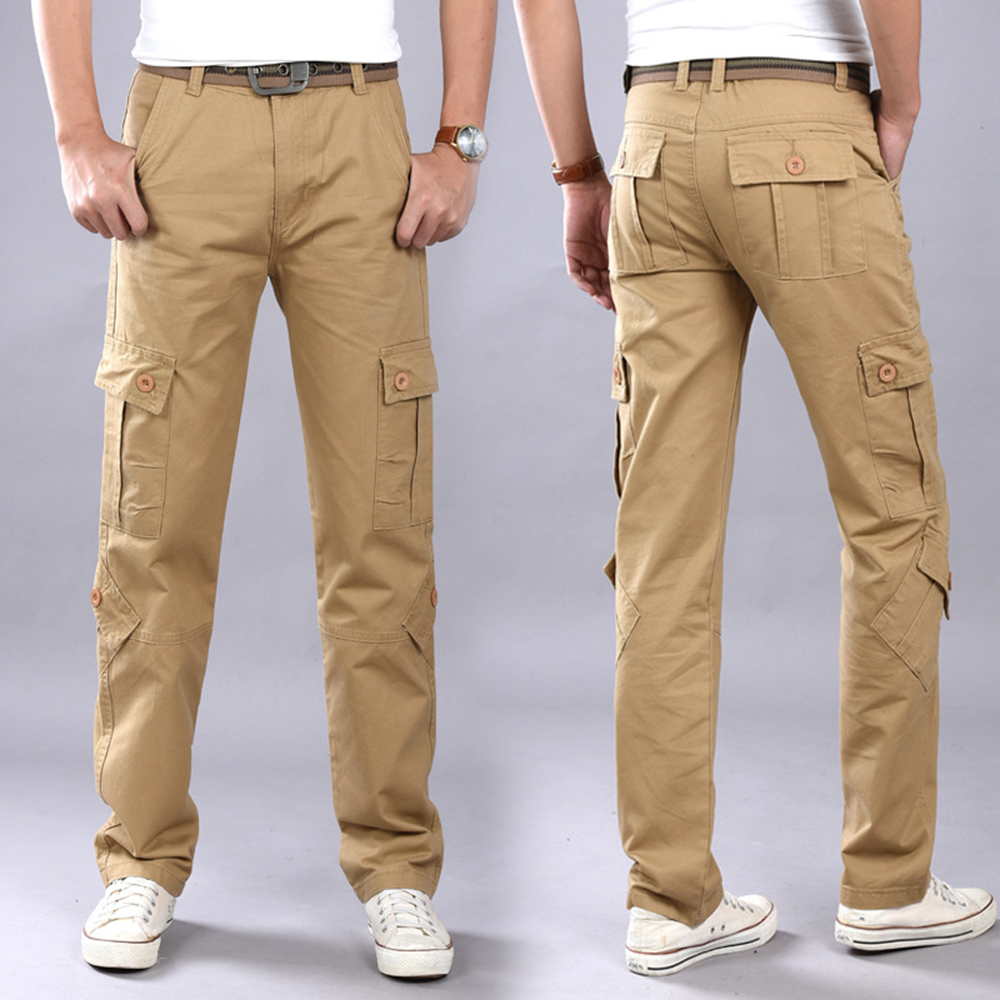 

2021 New Men's Cargo Multi Pockets Tactical Pants Outerwear Straight Slacks Long Trousers Men Clothes NYT0, Green