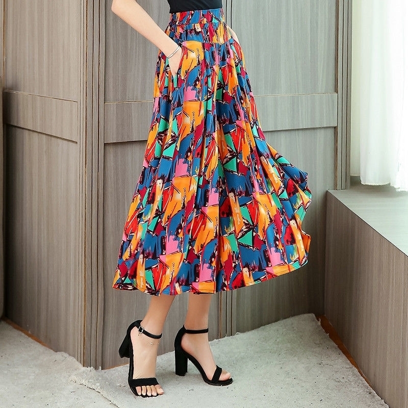 

New Summer Women Flowers Print Wide Leg Pants Plus Size Loose High Waist Skirt Pants Female Casual Ankle-Length Plaid Pants 201031, 18