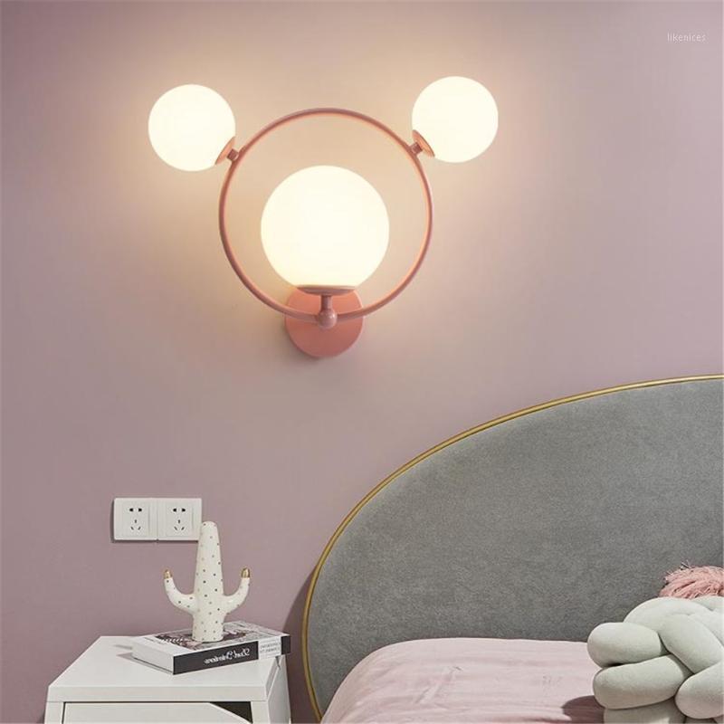 

nordic glass ball 3 heads led wall lamp Children's bedroom study wall sconce clothing store corridor cute light fixture1