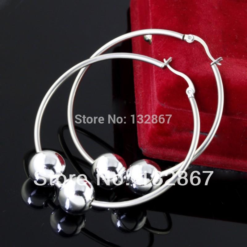 

Hoop & Huggie Lot 5Pair Fashion Women Jewelry Stainless Steel 1.96'' Earring W/ 2pcs 10mm Acrylic Bead