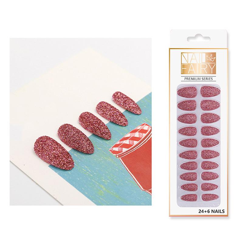 

24pcs/Box Exquisite Package Glitter Solid Color Trendy False Nails Finished Fake Nails Removable Waterproof Nail Tips 2021 Gift, Style 3