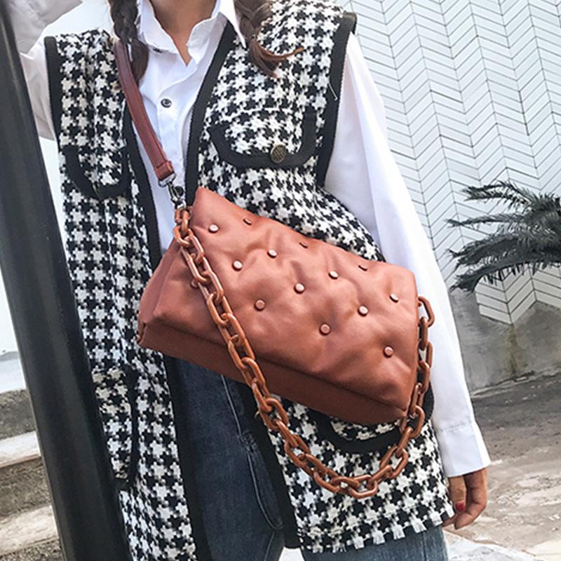 

New Women's Shoulder Bags Fashion Rivets Women Bags Chain Ladies Designer Pu Purses and Handbag Luxury Women Clutch, Blue