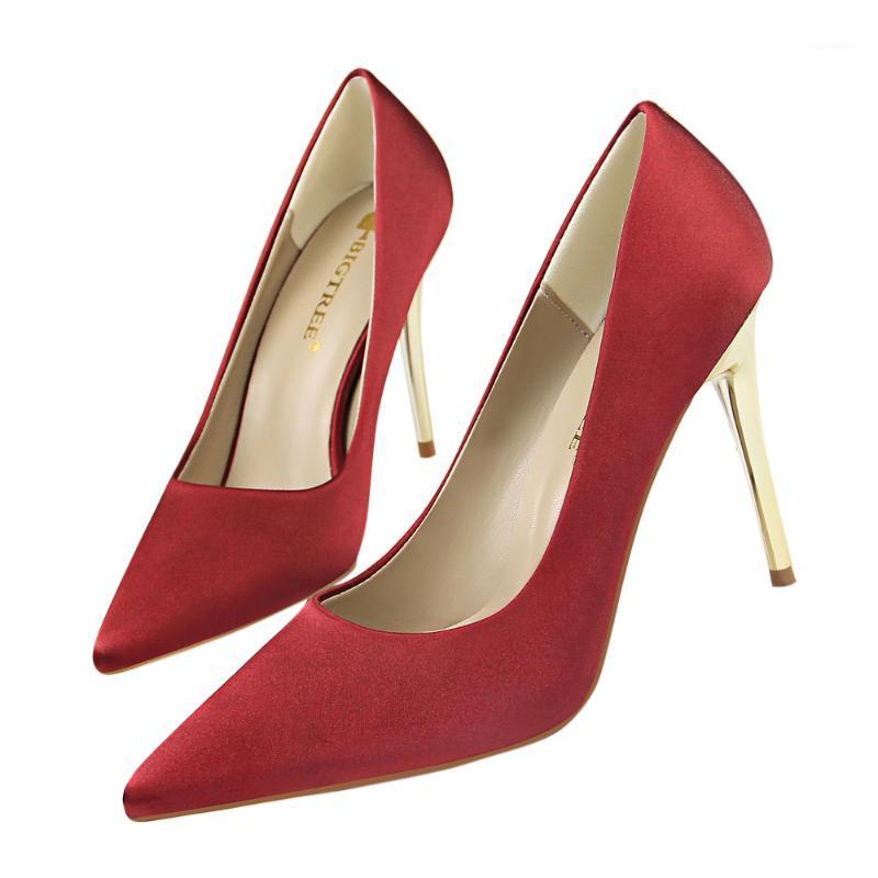 

Women Pumps Shoes Satin Fashion Thin 10.5cm High Heels Slip-On Pointed Toe Shallow Club Sexy Lady Party Wedding Female Shoes1, Orange
