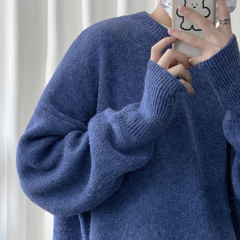 

2021 New Men Solid Color Autumn Winter Thick Sweater Women Pullover Long Sleeve Soft Warm Man Korean Streetwear Clothing 0ez2, Black