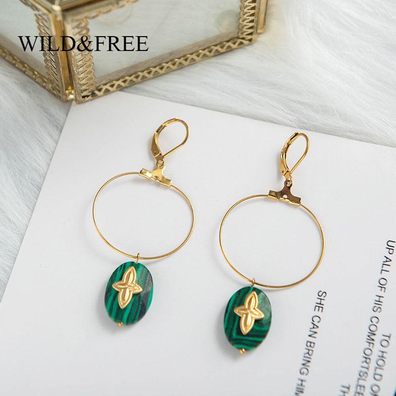 

Wild&Free Vintage Natural Stone Dangle Earrings For Women Gold Circle Long Drop Earrings Stainless Steel Jewelry Wedding Gift