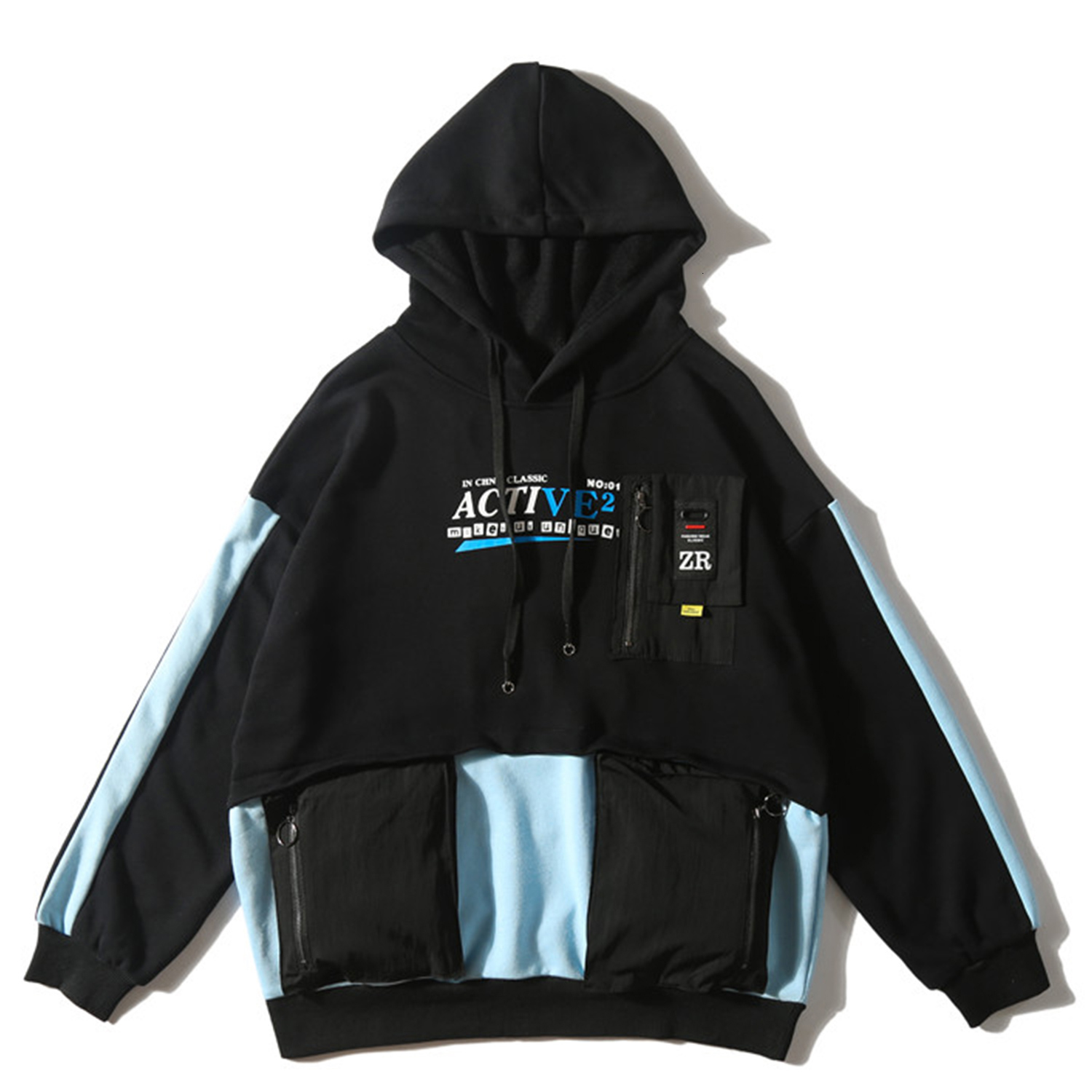 

2021 New Hip Hop Mixed Goods Pocket Men' T-shirt Harajuku Casual Hat Sweater Cotton Shirt Famous Street Fashion Hoodie W6v5, Blue