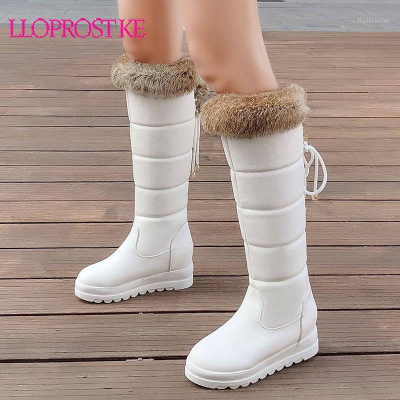 

Lloprost ke 2020 winter new arrive keep warm knee high boots comfortable flat heel round toe platform black red women snow boots1