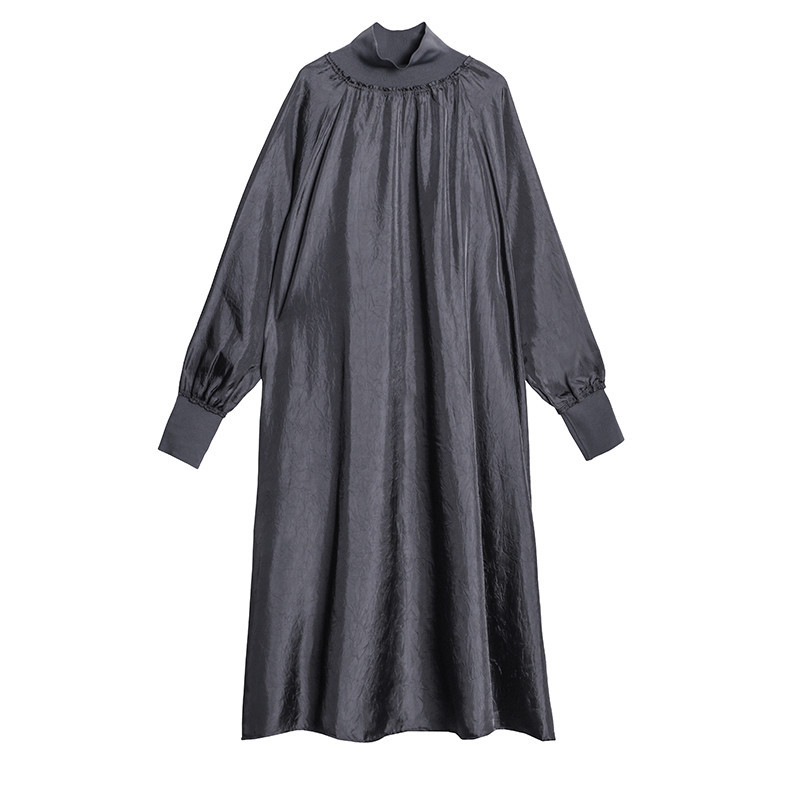 

2021 New Harajuku Female Spring Plus Size Dress Textured Long Sleeves Loose Collar the Line Dressed Gohtic Style PV5S, Black