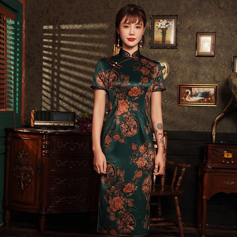 

New Green Rayon Short Chinese Traditional Women Qipao Vintage Oriental Female Cheongsam Novelty Chinese Formal Dress M - 4XL