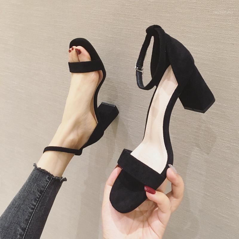 

Summer 2021 New Women Sandals Almond shaped toe Block Heels Classic Female Designer Korea Women shoes Sandals1, Khaki 7cm