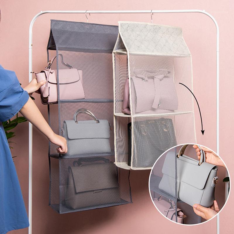 

Foldable iulti-layer Grids Hanging Bag Lady Handbag Organizer Household Dustproof Door Sundry Pocket Storage Closet Hanger1, W2