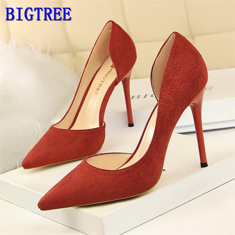 

BIGTREE high heels 2020 Women shoes with heel fashion Summer pumps wedding party Female Red purple pink shoe zapatos de mujer, Black