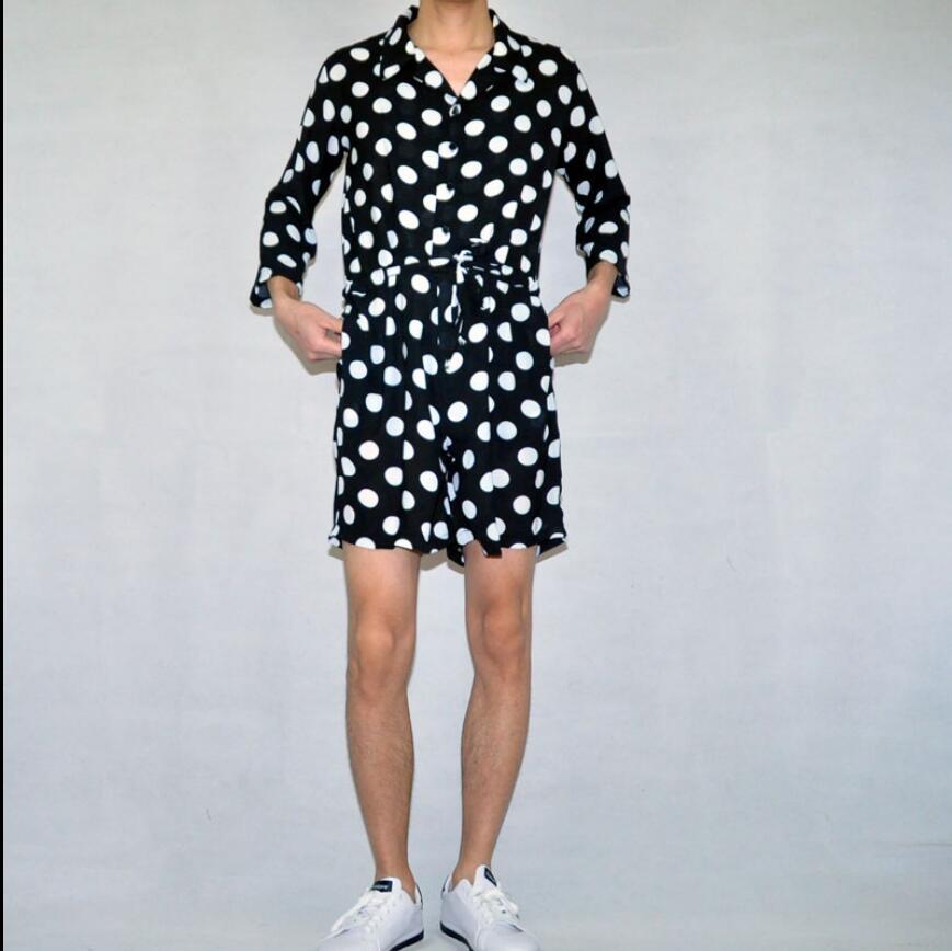 

2020 M-4xl Men's Spring and Summer Loose Lapel Shorts Sleeves Set Clothes Personality Point Overalls Ugyt, White