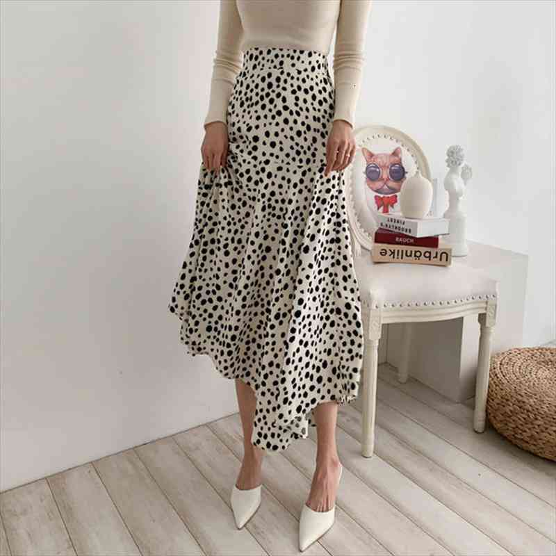 

Polka Dot Summer Skirts Women Korean Vintage Loose Long Midi Skirt High Waist A-line Elegant Skirts Harajuku Irregular Z365, Black