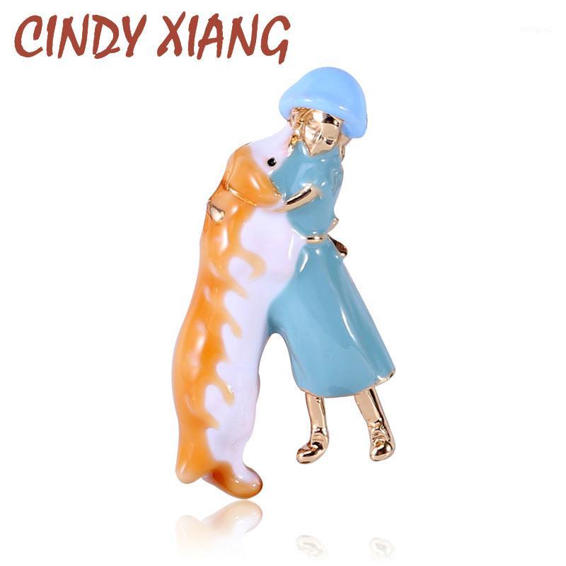 

Pins, Brooches CINDY XIANG Enamel Dog And Girl Brooch Cute Animal Pin 2 Colors Avaible Kids Jewelry1