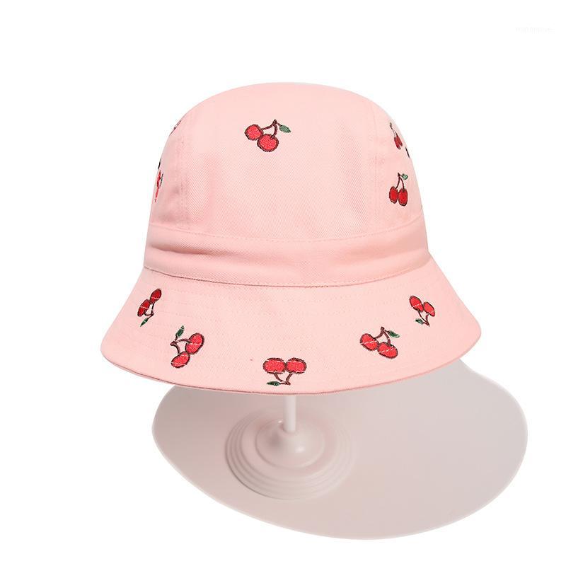 

Bucket Hat Women Embroidery Cherry Fisherman Hats For Women Korean Fashion Sweet Panama Cap Bucket Hats Gorros Casquette1, White