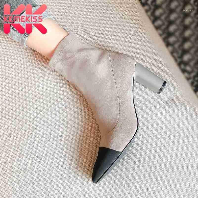

KemeKiss Women Ankle Boots Fashion High Heel Winter Shoes Woman Warm Stretch Boot Mined Color Office Lady Footwear Size 33-401, Black