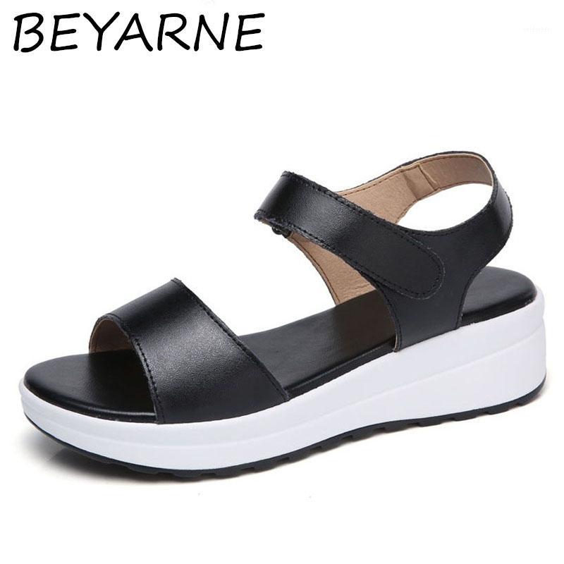 

BEYARNE Genuine leather women sandals shoes platform ladies white Sneakers sandals shoe 2020 summer open toe fashion high heel1, Black