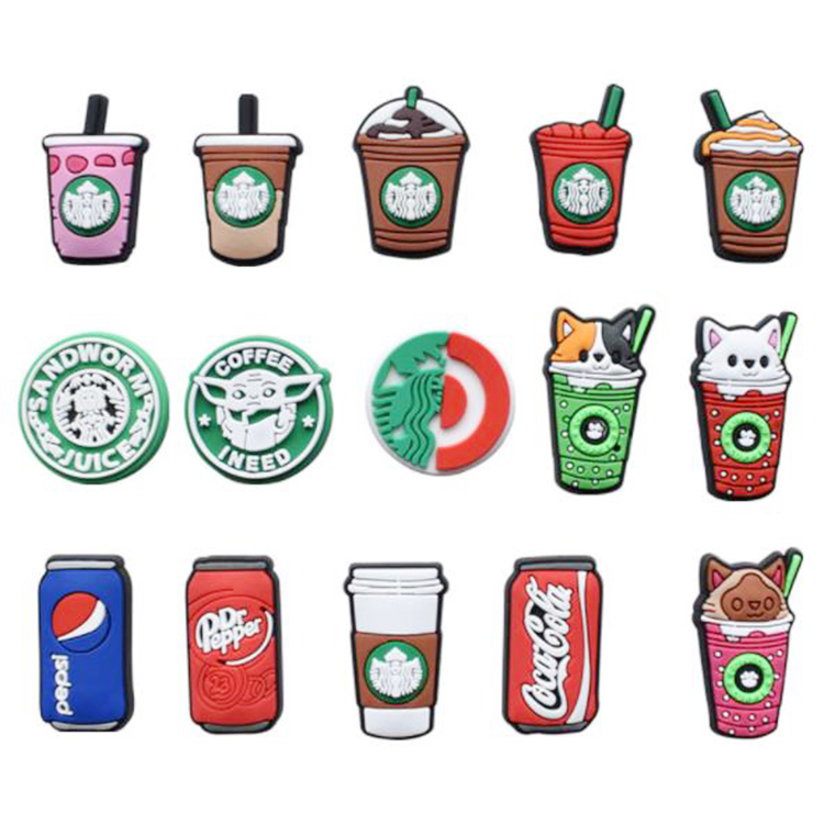 

Fast delivery shoe Buckle Accessories Colorful Cat Coffee Cup Shoes Buttons Decoration Jibz For Croc Charms Kids Gift
