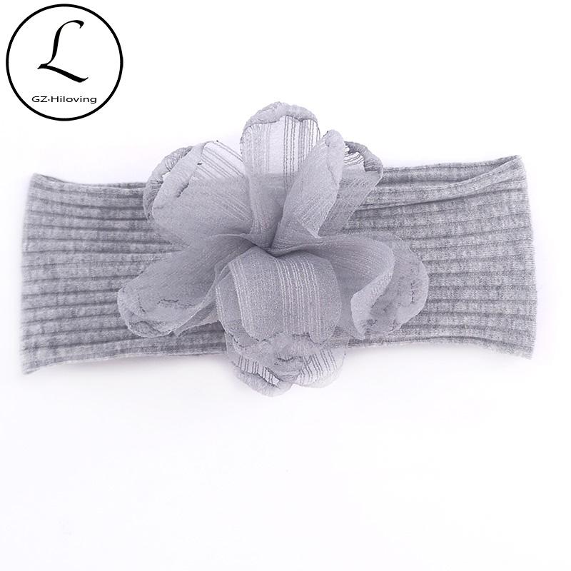 

Kroean Newborn Baby Girls Chiffon Flower Headbands Hoop 0-4month Summer Ribbed Cotton Elastic Headwear Turban Phtographt Prop, Heather gray-n