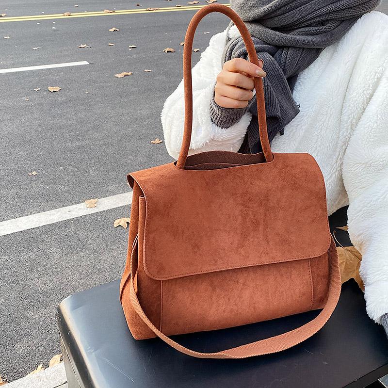 

Retro Suede Women Handbag European American Casual Simple Large Capacity Ladies Shoulder Bags Casual Dating Shopper Bag Tide, Brown