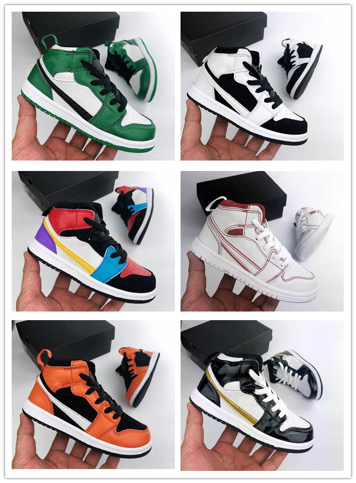 

Infant Mid 1s PHANTOM TUXEDO kids basketball shoes cone light bone black metallic gold White 1 sneakers sports Children Boy Girl Trainers