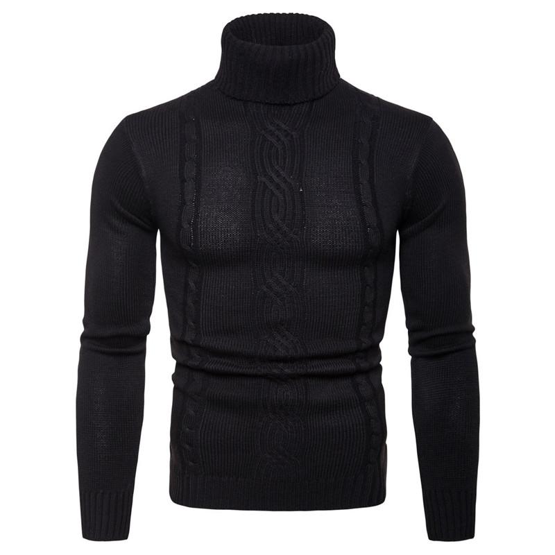 

Men's Knitted Cotton Pullover Autumn Winter Warm Thick Comfortable Turtleneck Slim Fit Solid Long Sleeve Clothes Casual Sweater, Dark grey