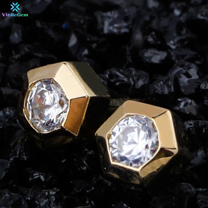 

Stud Vinregem Hip Hop Rock 100% 925 Sterling Silver Created Moissanite Personality 10K Yellow Gold Ear Studs Earrings Fine Jewelry, Golden;silver