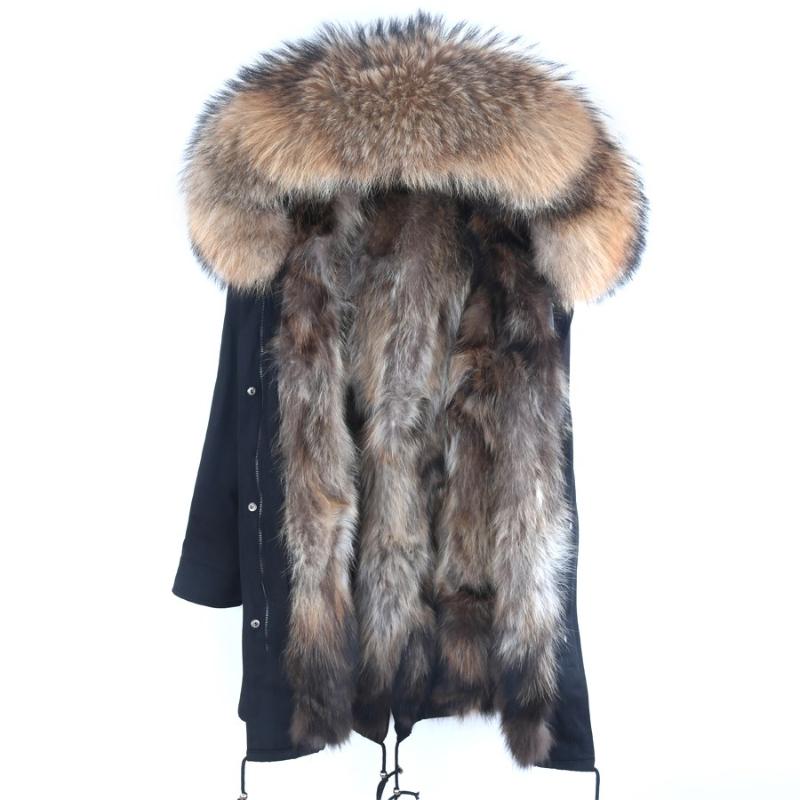 

Real Fur Parka Men Winter Jacket Real Raccoon Fur Hooded Coats Nature Raccoon Dog Lining Jacket Man Coat, Green black long