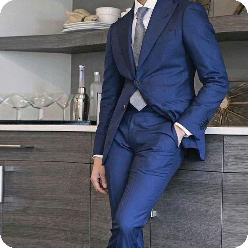 

Royal Blue Peaked Lapel Men suits Blazer Slim Fit Formal Wedding Suits Custom Made Groom Wear Prom Tailored Tuxedos Best Man Jacket+Pants