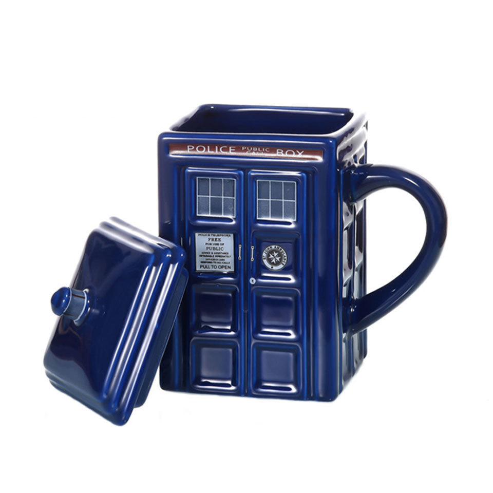 

Doctor Who Tardis Police Box Ceramic Mug Cup With Lid Cover For Tea Coffee Mug Funny Creative Gift Christmas Presents Kids Men T200104, 380ml round mug