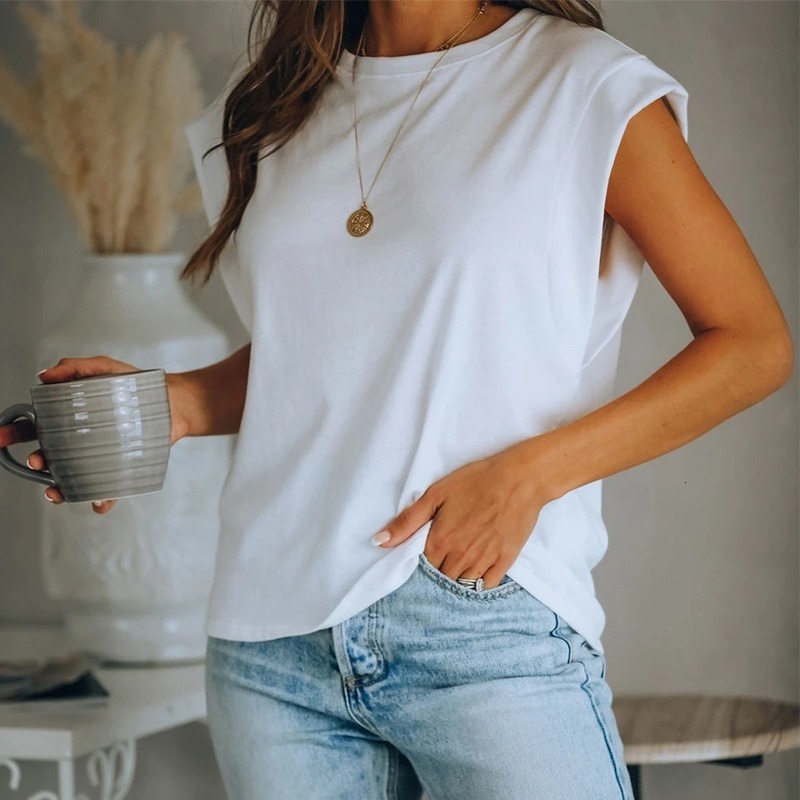 

2021 New Short-sleeve around women' necks will see European and American solid color simple long-sleeve shirt XD5D, White