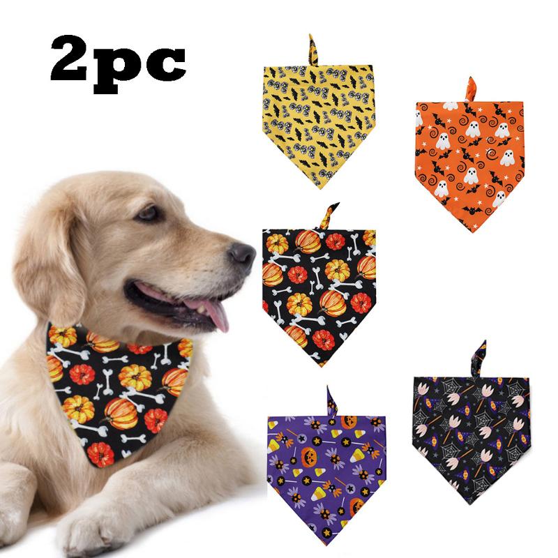 

2pcs Halloween Dog Bandana Cotton Scarf Bib Grooming Accessories Triangular Bandage Collar For Small Medium Large Pet Fashion
