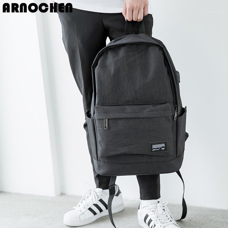 

Korean version of the simple men's backpacks practical rechargeable portable canvas backpack youth student travel bag XD1491, Black