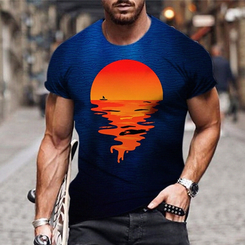 Men's Unisex T shirt 3D Print Graphic Prints Moon Crew Neck Daily Holiday Print Short Sleeve Tops Casual Designer Big and Tall Blue l7G2#
