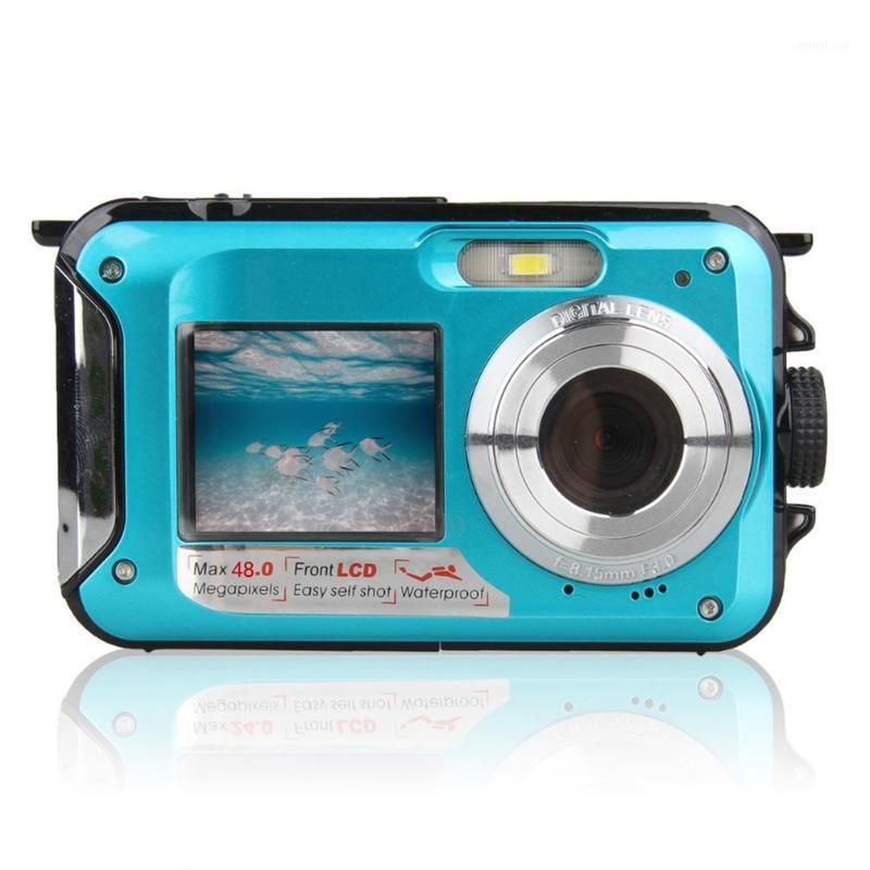 

2.7inch TFT Digital Camera Waterproof 24MP/48MP MAX 1080P Double Screen 16x Digital Zoom Camcorder HD268 Underwater Camera1, 48mp blue 128g