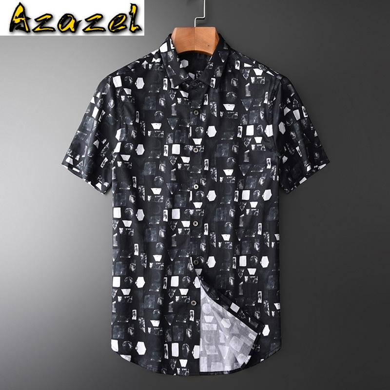 

Azazel Summer Mens Shirts Luxury Abstract Pattern Allover Printing Mens Dress Shirts Plus Size 4xl Camisa Masculina Man, Black hc-19053