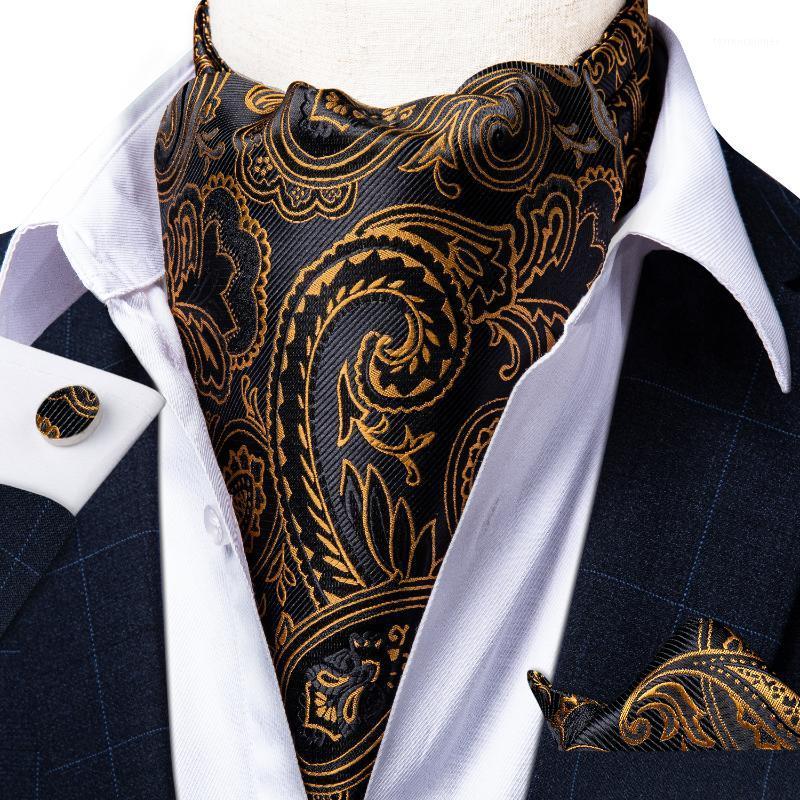 

Bow Ties Cravat Ascot Neck-Tie Scrunch Men Vintage Wedding Formal Silk Self British Style Asscot Gold Black Paisley Necktie DiBanGu1