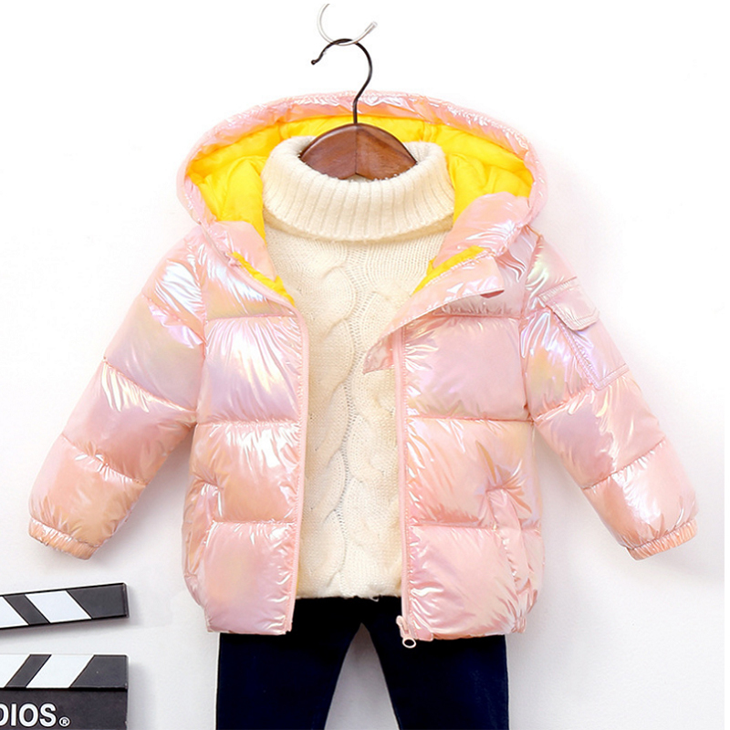 

Winter children's long sleeve down jacket New boys and girls bright thickened hooded down jacket children's cotton padded jacket 1011, Blue;gray