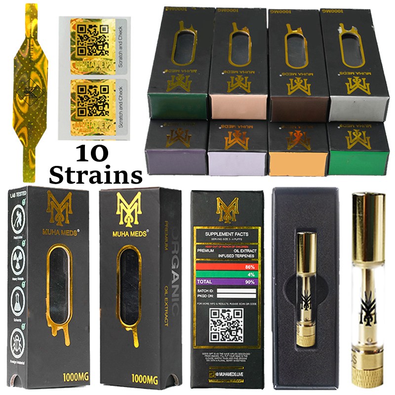 

Wholesale MUHA MEDS Vape Cartridges Live Resin Glass Tank Ceramic Coil Atomizers Gold Thick Oil 0.8ml Vape Pen 510 Thread Battery Empty