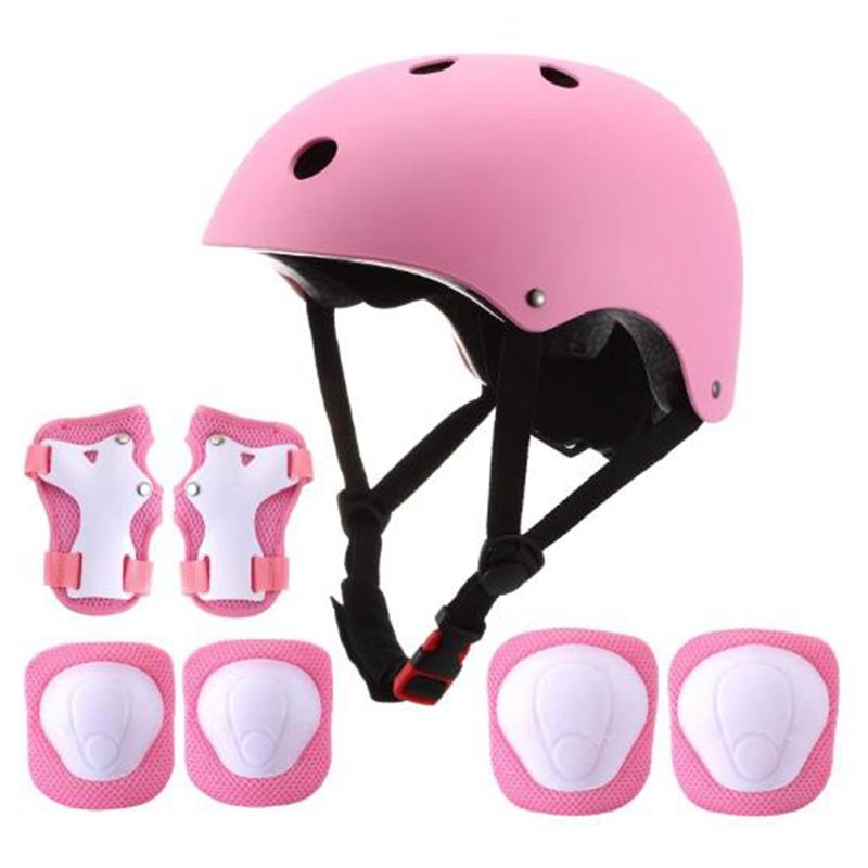 

7 Pcs Children's Helmet Pad Set Elbow Knee Wrist Pad Sports Protective Equipment Set Cycling Skating Roller Sport, Black