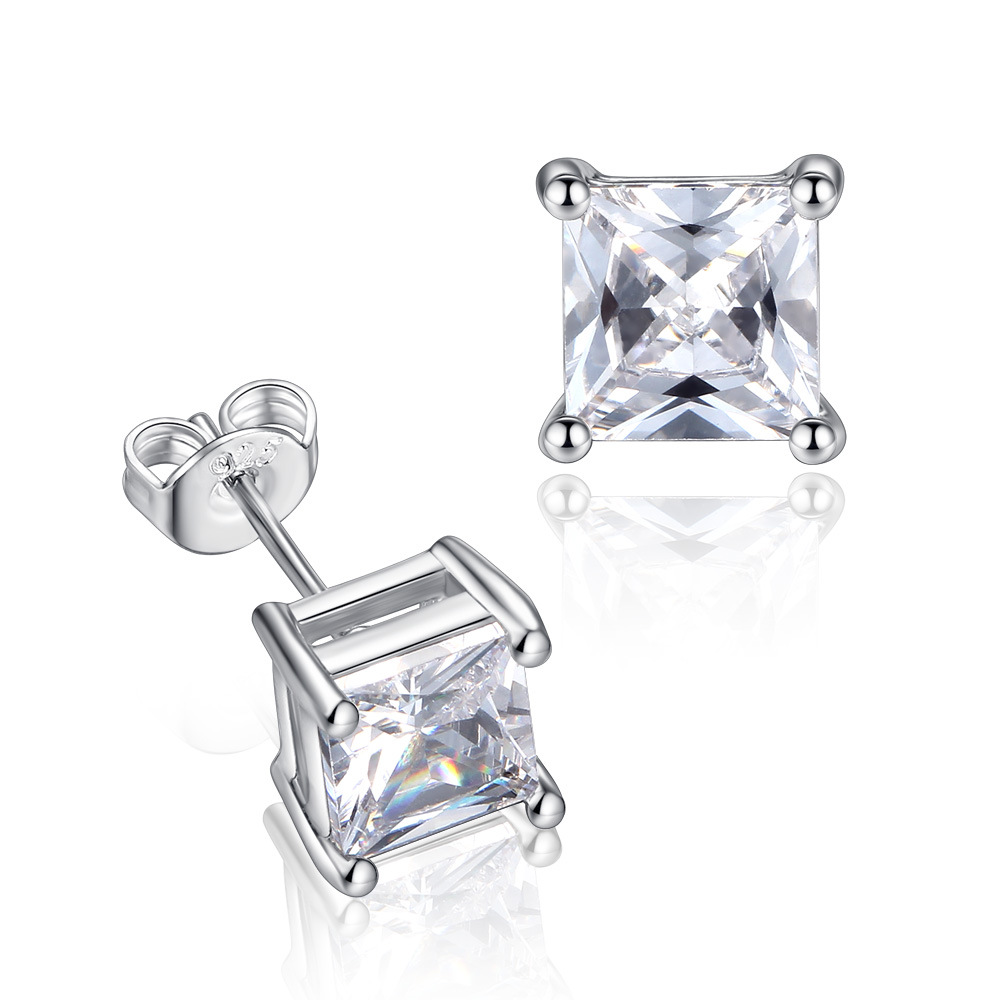 

Classic Square CZ Zircon Stud Earrings for Women 5mm 6mm Zircon Silver Pink Color Earring Minimalist Design Party Jewelry Free Shipping